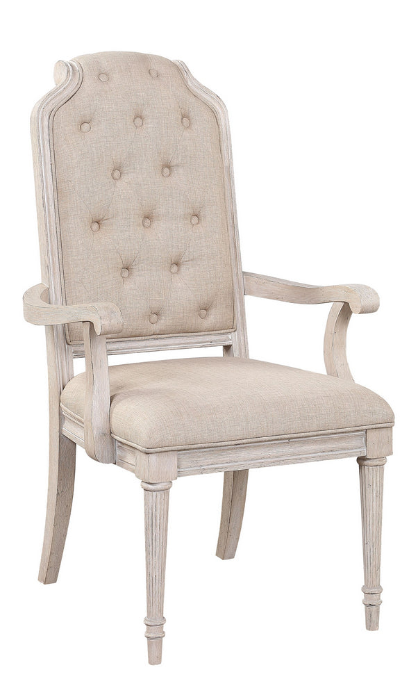 Wynsor 2 Fabric/Antique Champagne Wood Arm Chairs