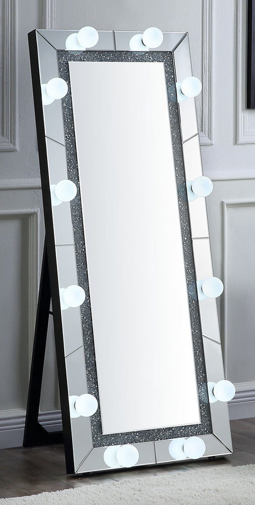 Noralie Mirrored Rectangular Frame Floor Accent Mirror with LED