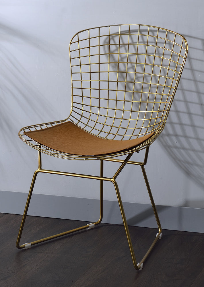 Achellia 2 Whiskey PU Leather/Gold Metal Side Chairs