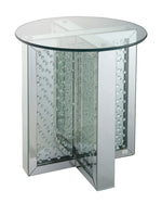 Nysa Mirror/Clear Glass End Table with Faux Crystals Inlay