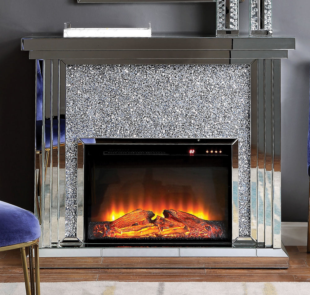 Noralie Mirrored Console Table with LED Electric Fireplace