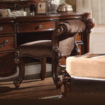 Vendome Cherry Fabric/Wood Vanity Stool with Decorative Carving