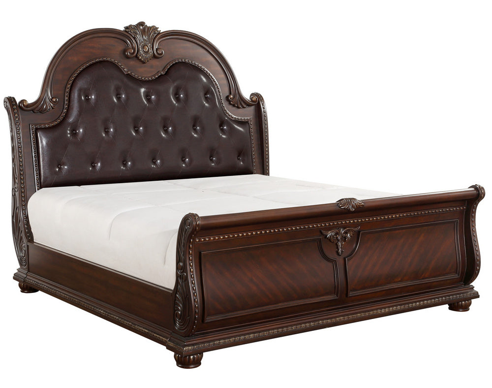 Cavalier Dark Cherry Wood Queen Sleigh Bed