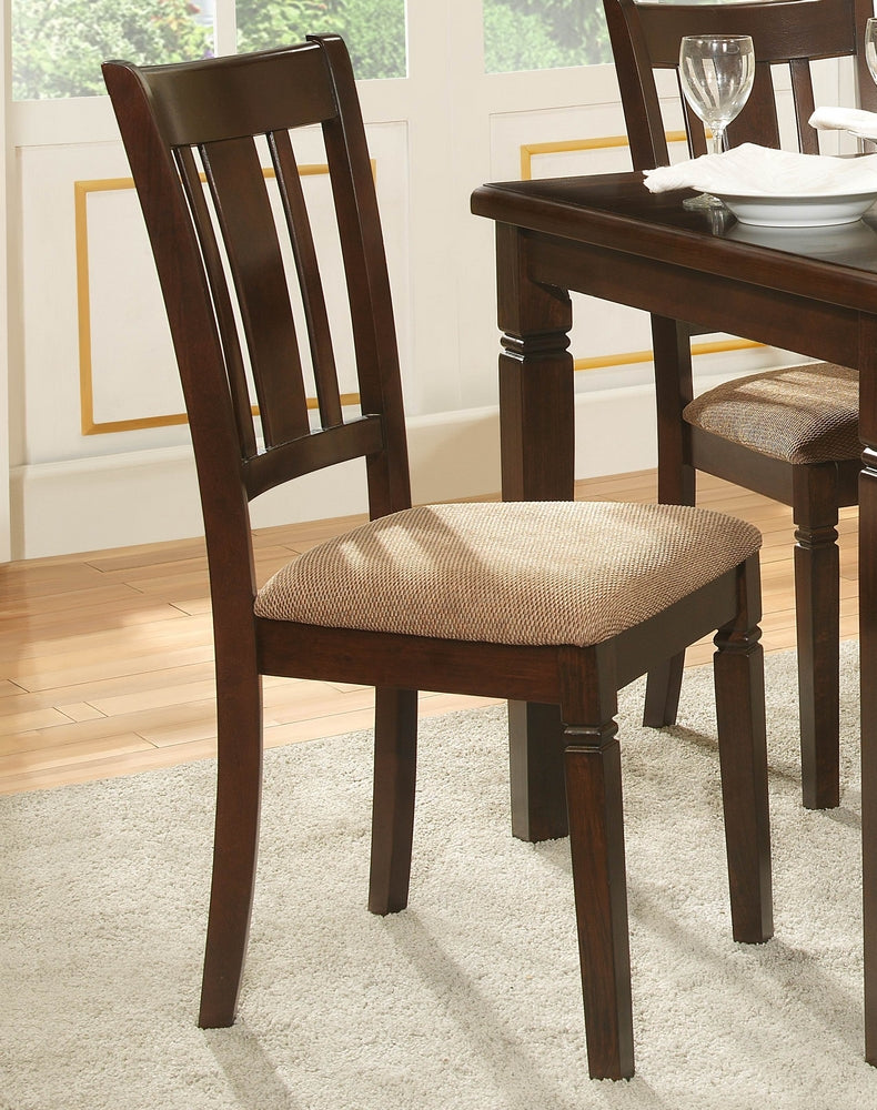 Devlin 2 Brown Wood Side Chairs w/ Fabric Upholstery