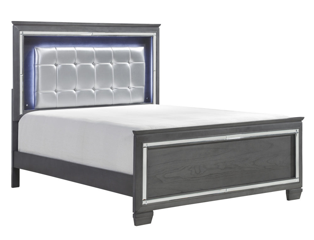 Allura Gray Wood Cal King Bed with LED Lighting