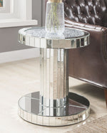 Ornat Mirror/Glass Round End Table with Faux Stones