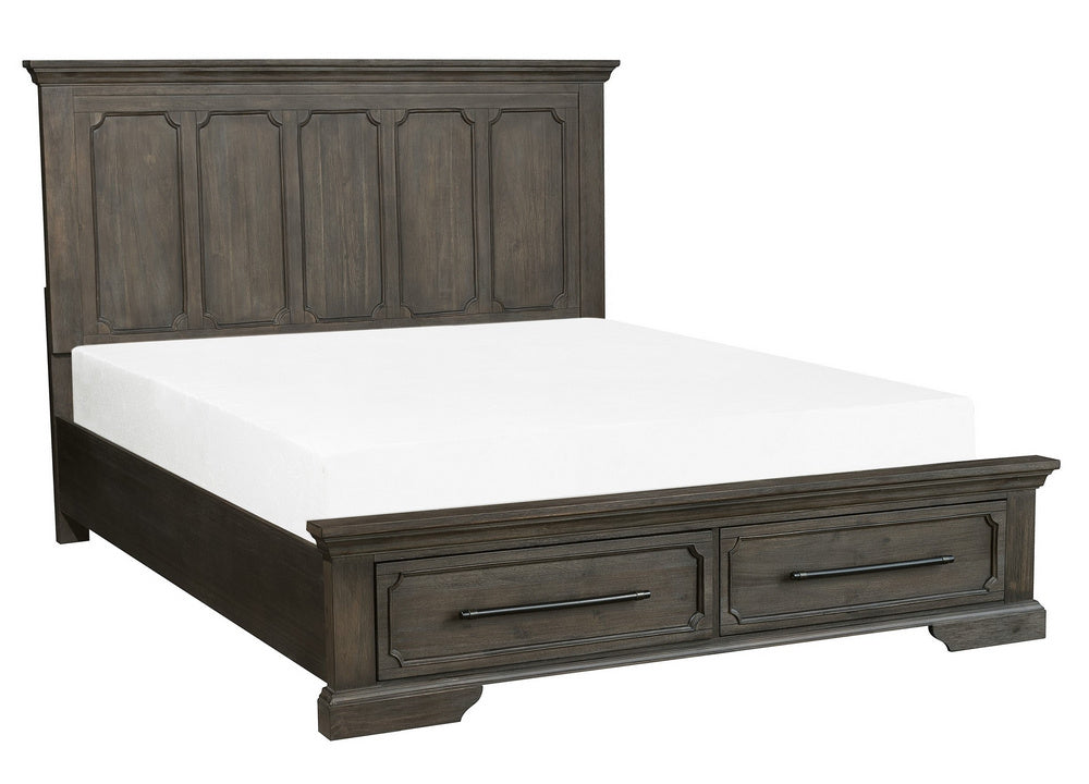 Toulon Wire-Brushed Distressing Dark Oak Wood King Bed