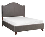 Carlow Gray Velvet Cal King Bed with Nailheads