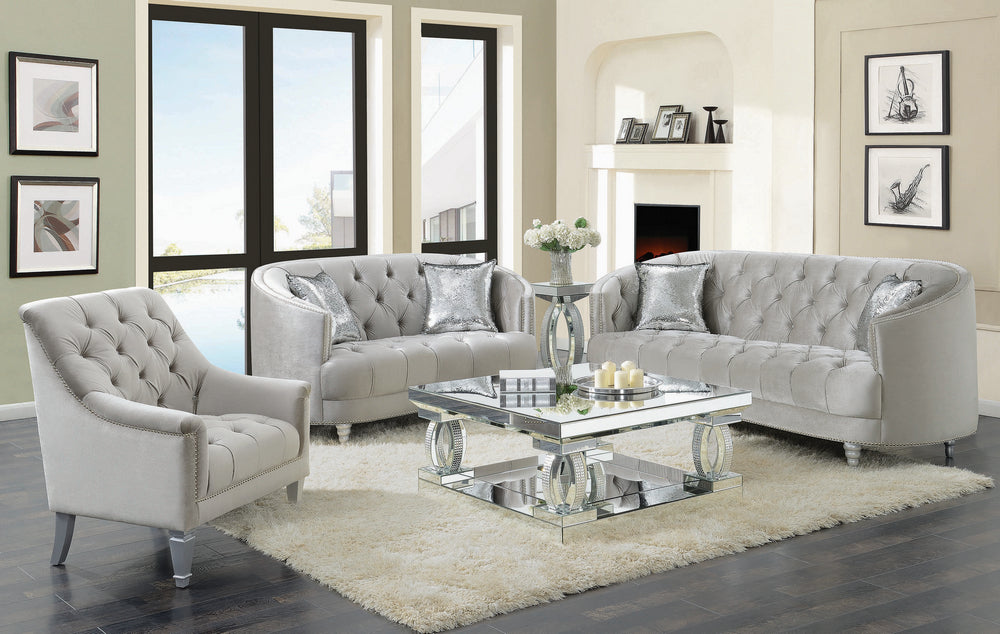 Avonlea 3-Pc Grey Velvet Sofa Set with Accent Pillows