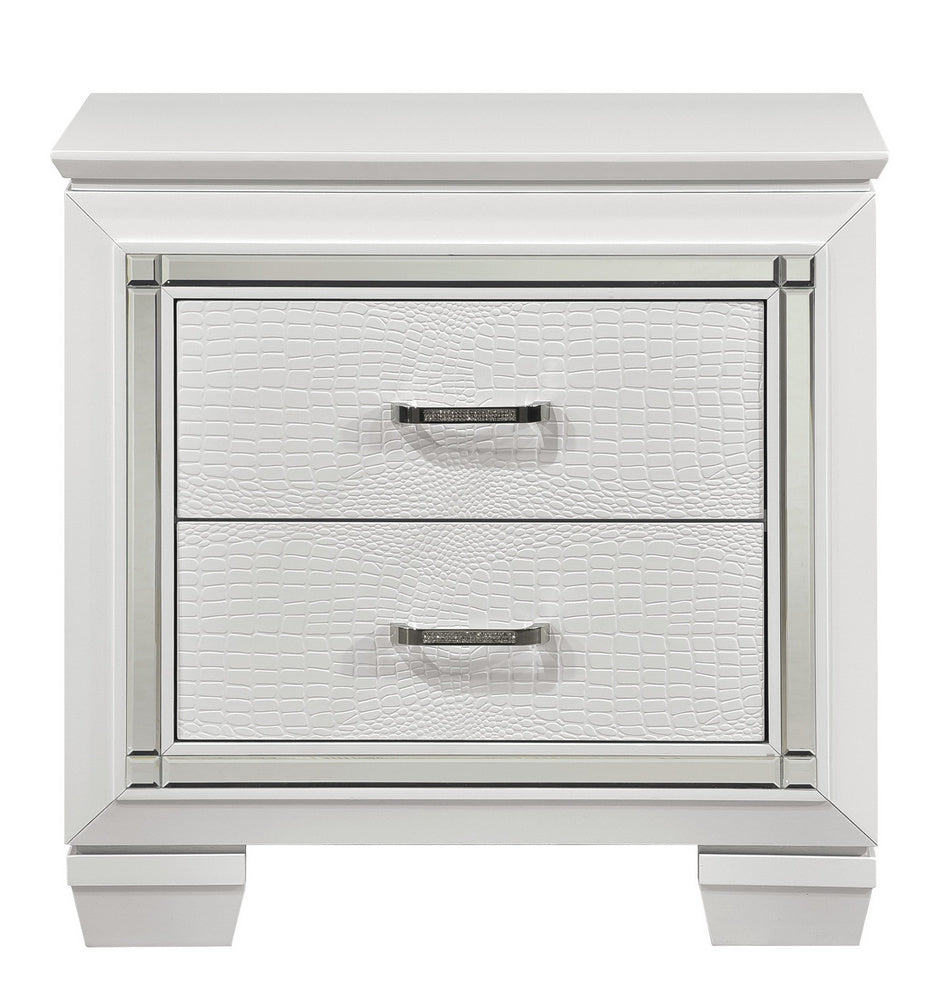 Allura White Wood Nightstand with Alligator Embossing