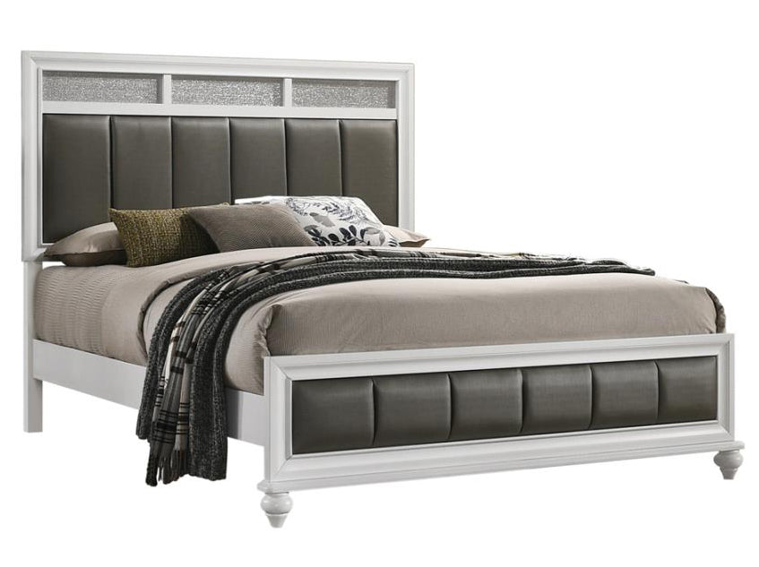 Barzini White Wood/Grey Leatherette King Panel Bed