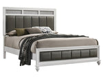 Barzini White Wood/Grey Leatherette Queen Panel Bed