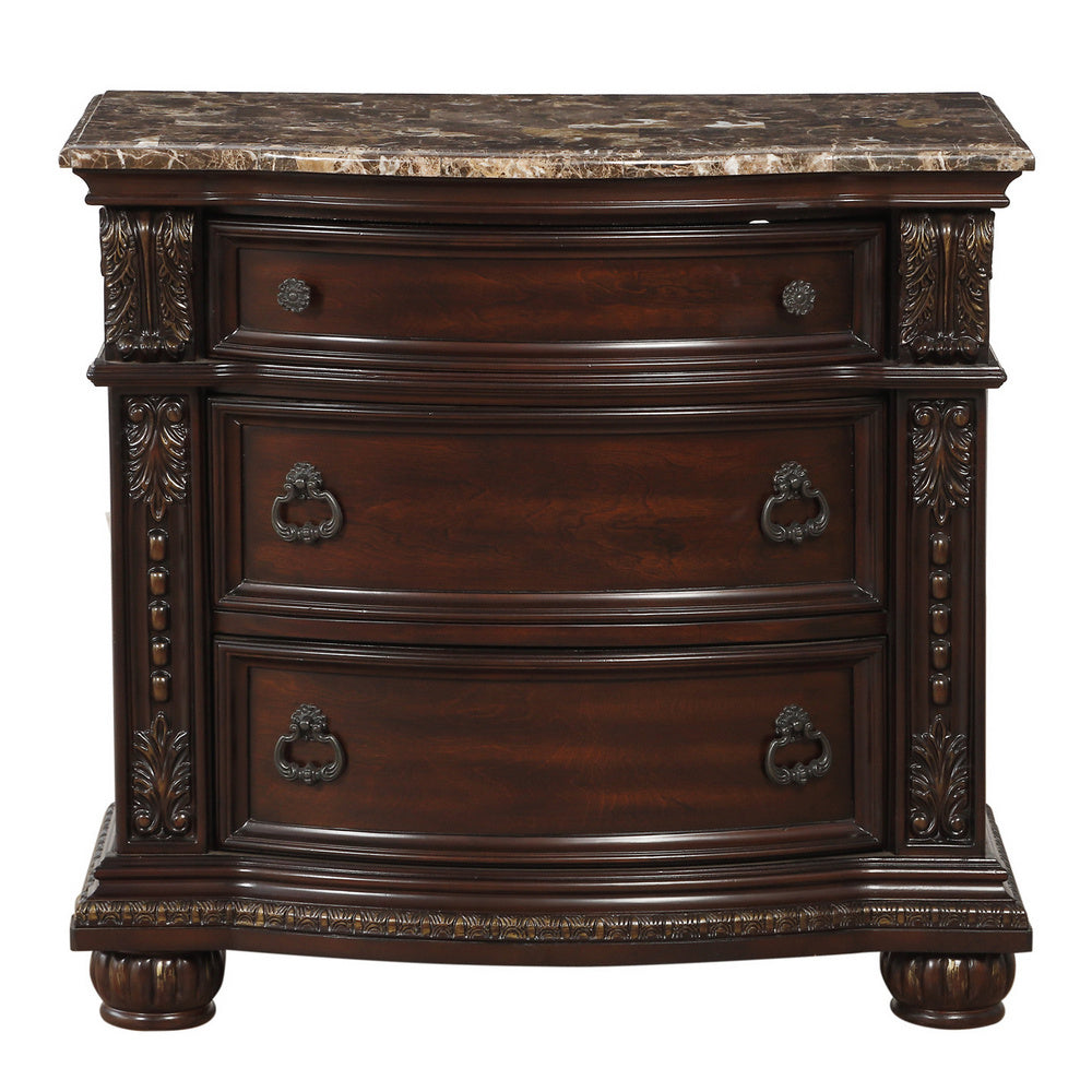 Cavalier Dark Cherry Wood/Genuine Marble Nightstand