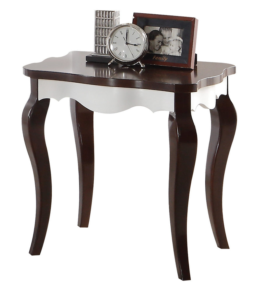 Mathias Walnut/White Wood End Table with Scrolled Apron