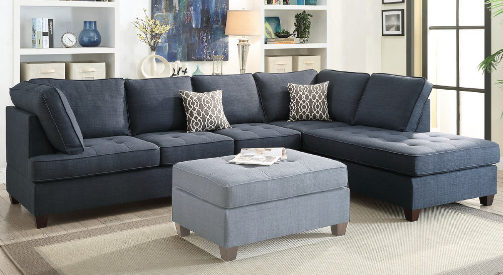Vanessa Dark Blue Fabric Reversible Sectional Sofa