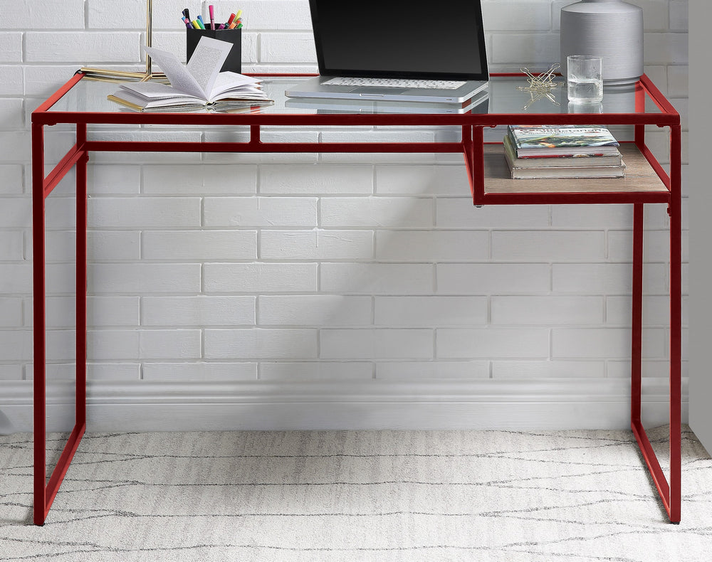 Yasin Red Metal/Clear Glass Office Desk