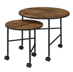 Oblis 2-Pc Vintage Oak Wood/Metal Nesting Table Set