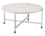 Brecon White Oak Wood/Chrome Metal Round Coffee Table