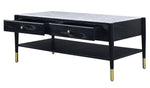 Atalia Marble/Black Wood 2-Drawer Coffee Table with Shelf