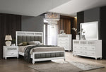 Barzini White Wood/Grey Leatherette Cal King Panel Bed