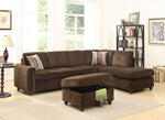 Belville Chocolate Velvet Sectional Sofa with Pillows