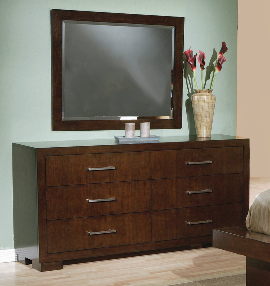 Jessica Cappuccino Wood 6-Drawer Dresser with Mirror