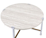 Brecon White Oak Wood/Chrome Metal Round Coffee Table