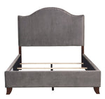 Carlow Gray Velvet Cal King Bed with Nailheads