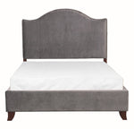 Carlow Gray Velvet Queen Bed with Nailheads