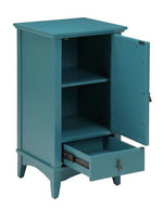 Ceara Teal Wood Side Table with Drawer & Door