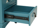 Ceara Teal Wood Side Table with Drawer & Door