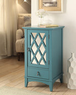 Ceara Teal Wood Side Table with Drawer & Door