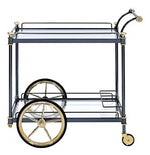 Cyiris Black Metal/Clear Glass Serving Cart with Gold Accents