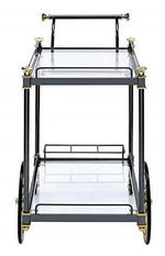 Cyiris Black Metal/Clear Glass Serving Cart with Gold Accents