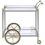 Cyiris Silver Metal/Clear Glass Serving Cart with Gold Accents