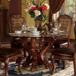 Dresden Cherry Oak Wood Dining Table with Round Glass Top