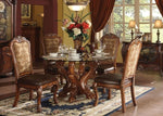 Dresden Cherry Oak Wood Dining Table with Round Glass Top