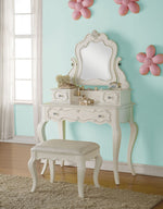 Edalene Pearl White PU Leather Vanity Stool