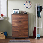 Eloy Walnut & Espresso Wood Chest with 5 Drawers