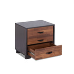 Eloy Walnut & Espresso Wood Nightstand with 3 Drawers