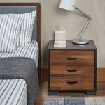 Eloy Walnut & Espresso Wood Nightstand with 3 Drawers