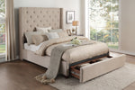 Fairborn Beige Fabric Tufted Queen Bed with Storage