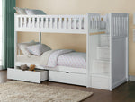 Galen White Wood Twin/Twin Bunk Bed with Storage