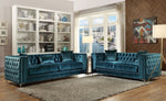 Gillian Dark Teal Velvet 2-Seat Sofa with Nailhead Trim (Oversized)