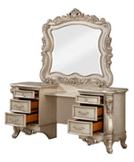 Gorsedd Antique White Wood Vanity Desk with Mirror