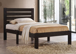 Kenny Espresso Wood Full Panel Bed with Slatted Headboard