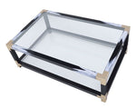 Lafty White Brushed & Black Metal/Clear Glass Coffee Table