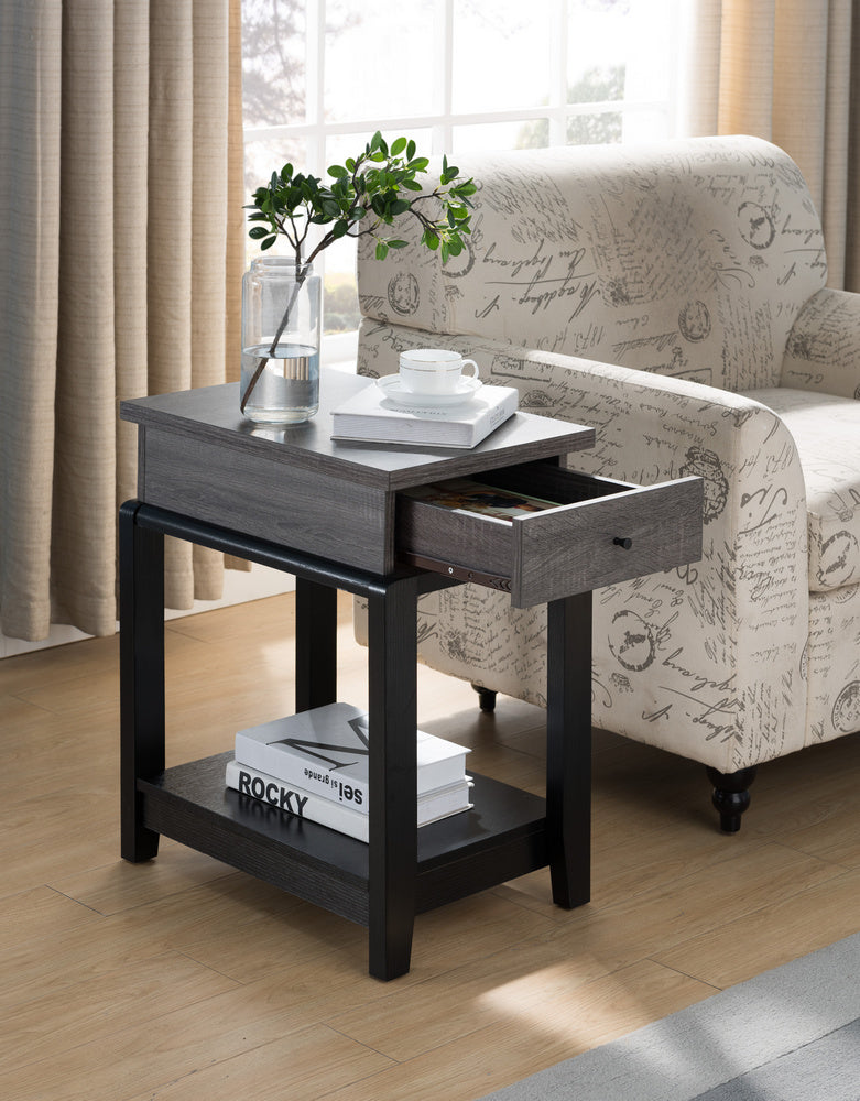 Liana Distressed Grey/Black Wood Chair Side Table