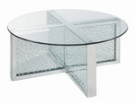 Nysa Mirror/Clear Glass Coffee Table with Faux Crystals Inlay