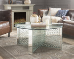 Nysa Mirror/Clear Glass Coffee Table with Faux Crystals Inlay